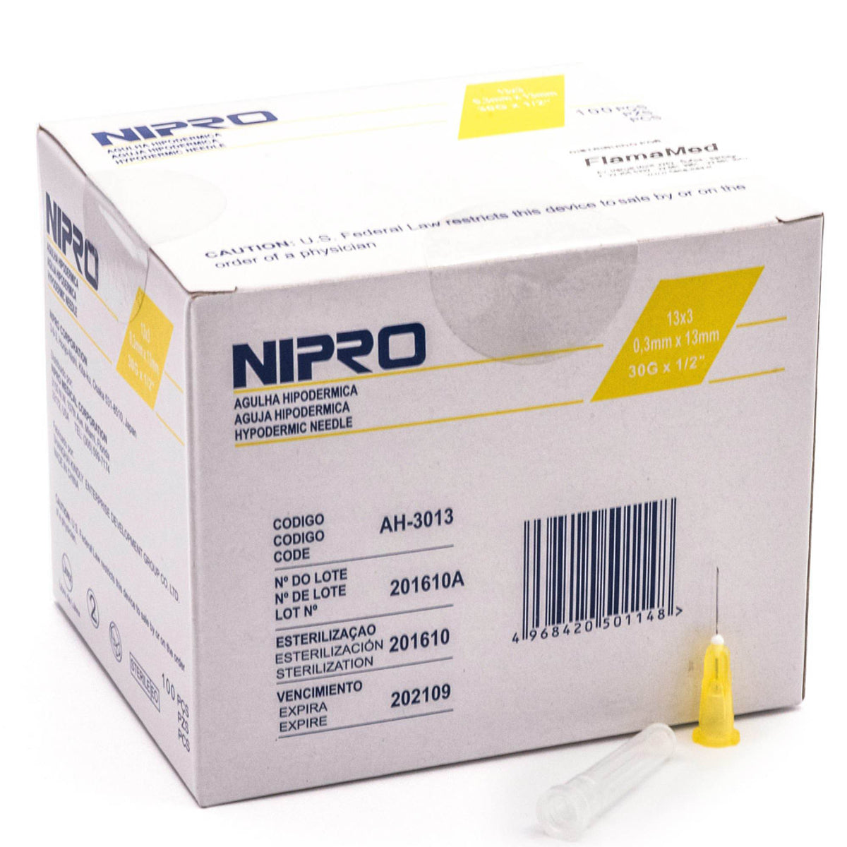 AGUJA HIPODERMICA (Nipro) 30Gx1/2"(13mm) Cja. c/100 Pzs.