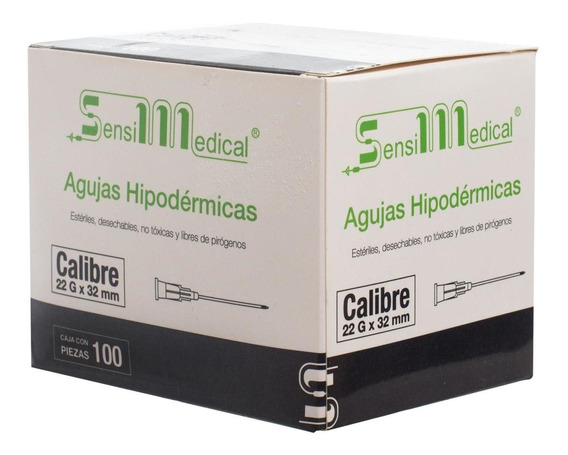 AGUJA HIPODERMICA (Sensimedical) 22Gx32mm. Cja. c/100 Pzs.