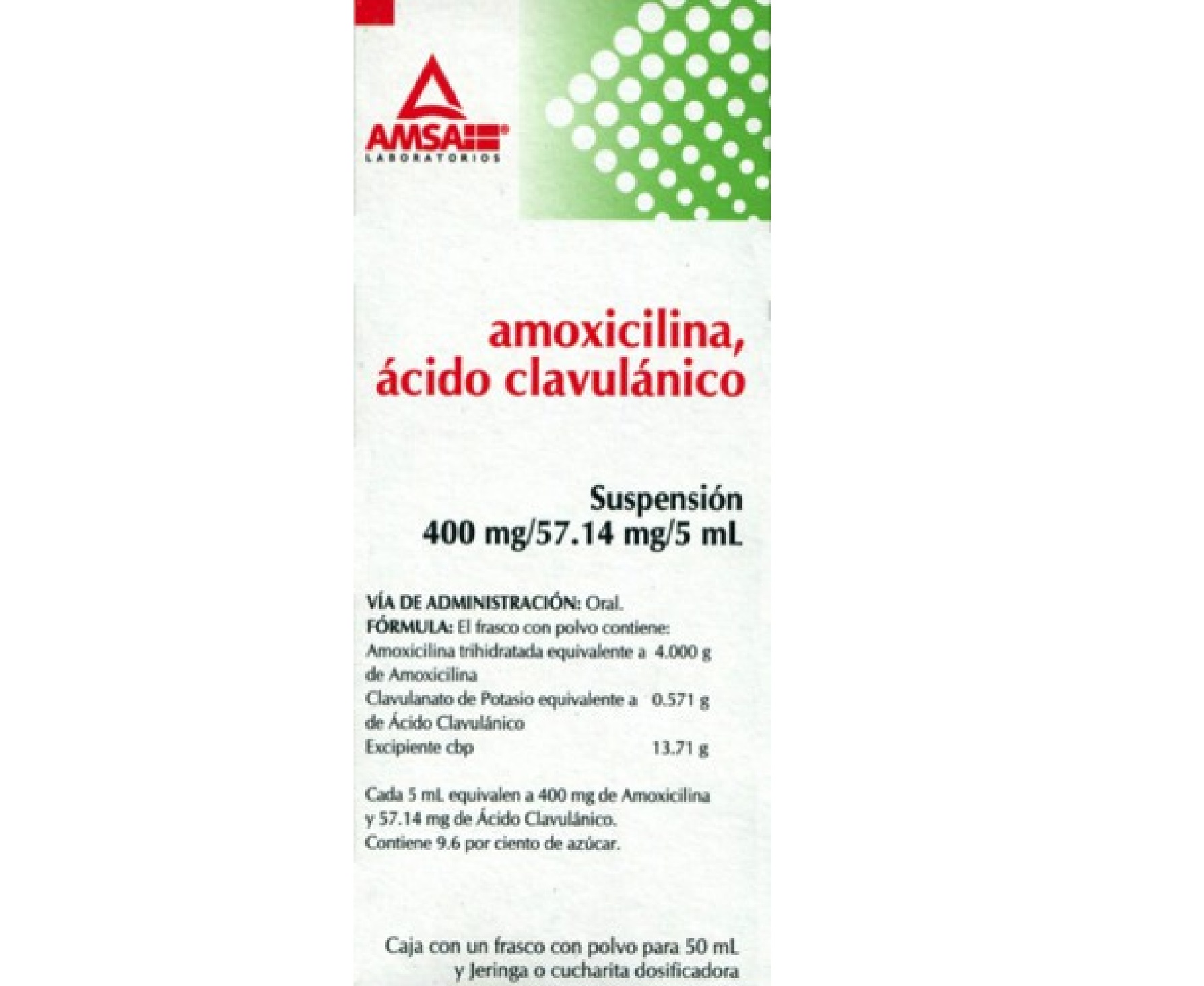 🚚AMSA Amoxicilina, acido clavulanico 400mg/57.14 mg/5ml