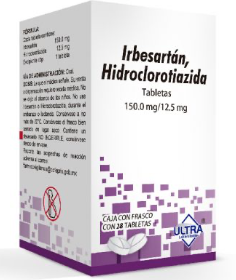 IRBESARTÁN/HIDROCLOROTIAZIDA (Ultra) c/28 TABS. 150/12.5 MG.