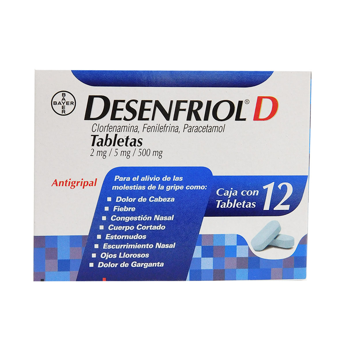 DESENFRIOL-D c/12 TABS. 2/5/500 MG.