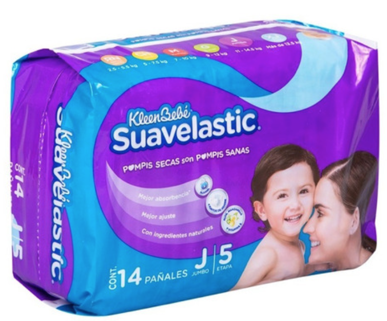 KLEENBEBÉ SUAVELASTIC JUMBO (Etapa 5 / 11-14.5 Kg.) c/14 Pzs.
