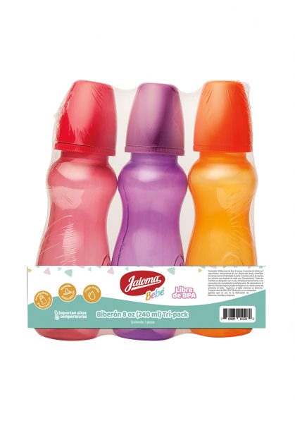 BIBERÓN SILUETTE (Color) c/MAMILA 8 OZ/240 ML. (3 Pack).