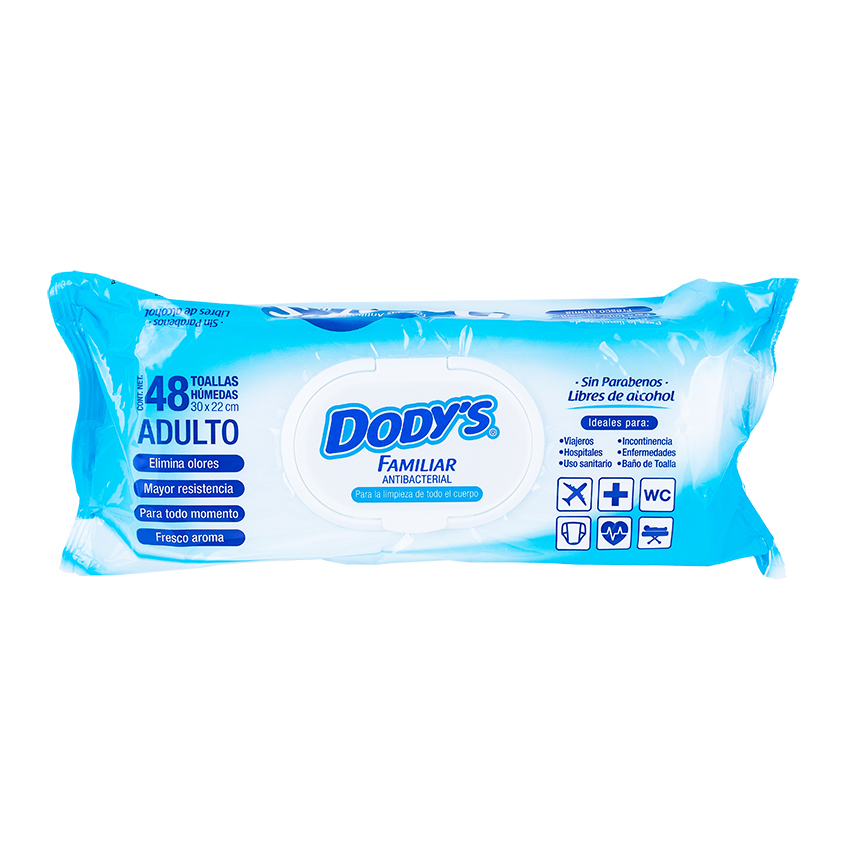 DODYS FAMILIAR Toallas Humedas ADULTO 30x32cm. c/48 Pzs.