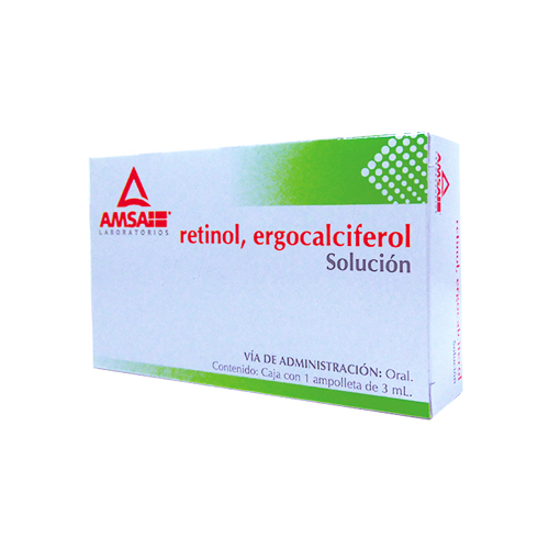 RETINOL/ERGOCALCIFEROL (Amsa) Sol. Ingble. c/1 AMPTA. 6000-400 UI/3 ML.