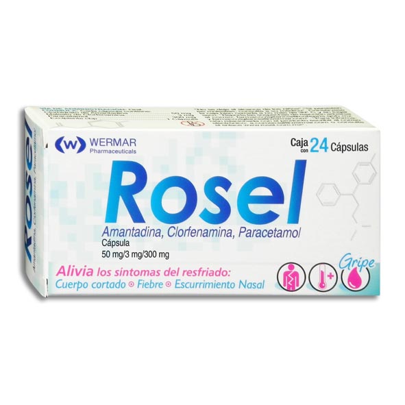 ROSEL C/24 CAPS. 50/3/300 MG. (Amantadina+Clorfenamina+Paracetamol)