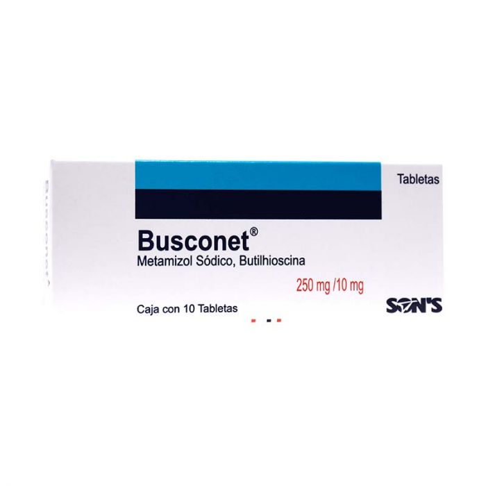 BUSCONET c/10 TABS. 250/10 MG. butilhioscina+metamizol sodico
