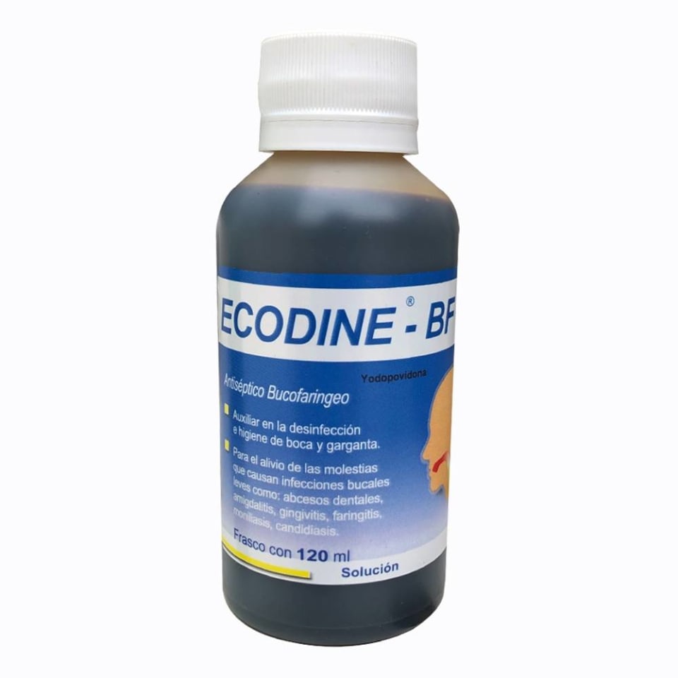 ECODINE-BF SOL. Antiséptico Bucofaríngeo Fco. 120 ML. 8 G/100 ML.