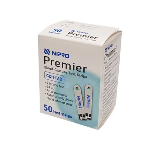 NIPRO PREMIER TIRAS REACTIVAS p/GLUCOSA c/50 Pzs.
