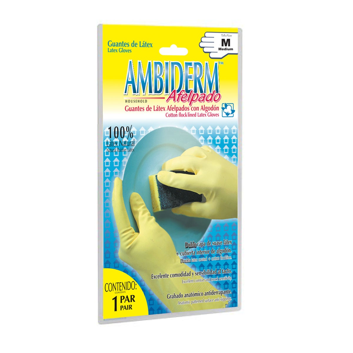 GUANTES AFELPADOS DE LÁTEX (Ambiderm) Talla M. c/1 PAR.