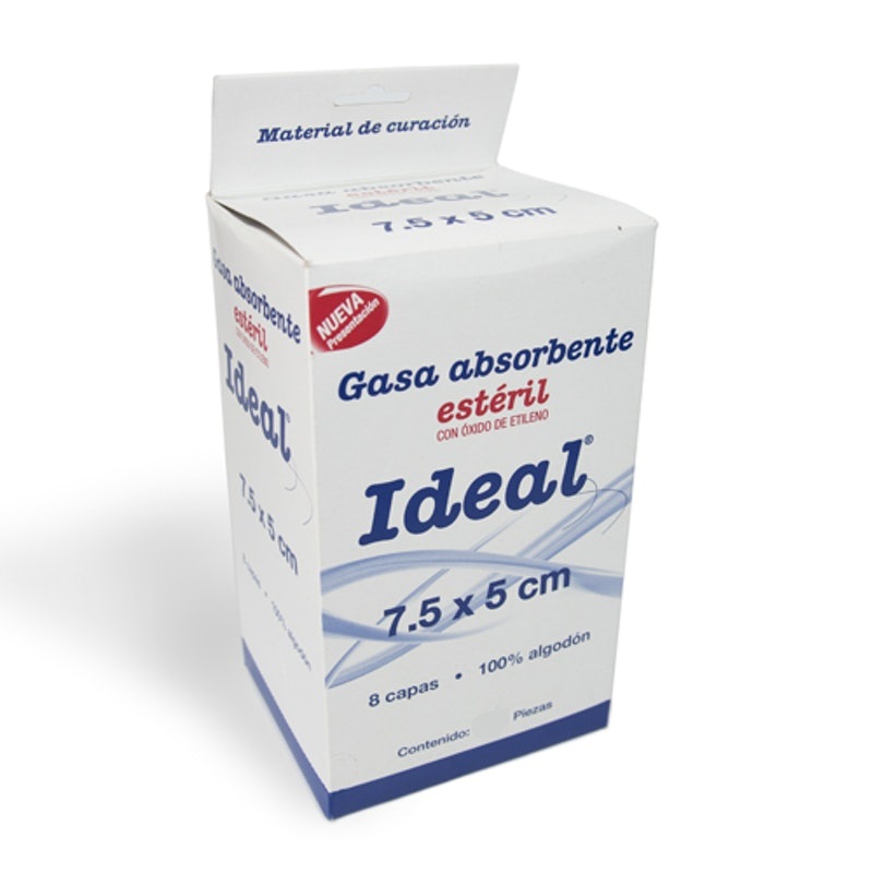GASA ABSORBENTE Estéril (Ideal)  7.5x5cm. T20x12, 8C. Bolsa c/10 Sobs.