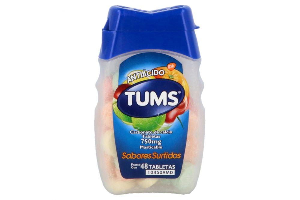 TUMS Fco. c/48 TABS. MASTICABLES Sabs. Surts. 750 MG.