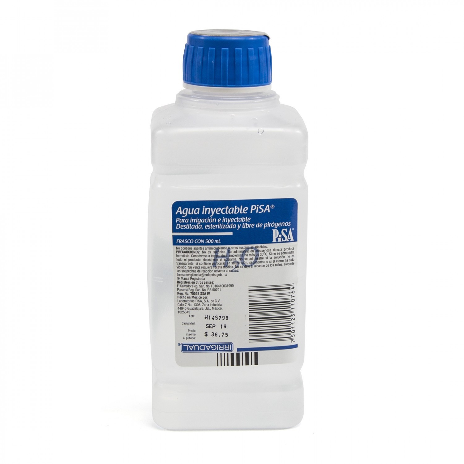 AGUA INYECTABLE (Pisa) SOLUCIÓN Fco.  500 ML.