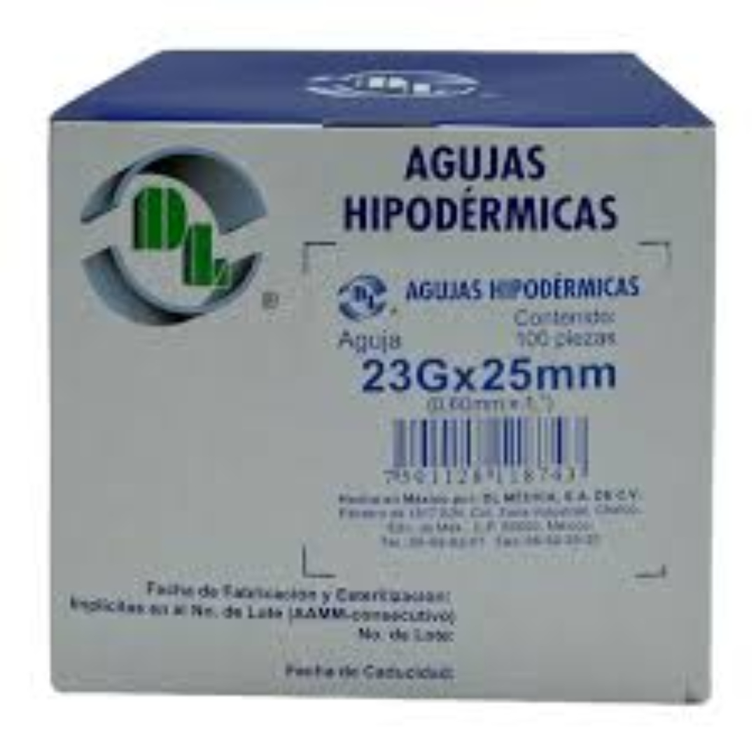 AGUJA HIPODÉRMICA (DL) 23Gx25mm Cja. c/100 Pzs.