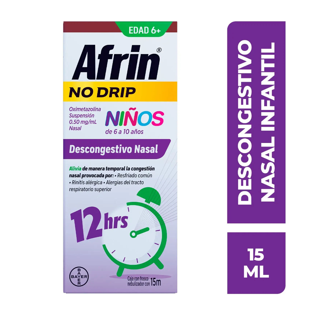 AFRIN NO DRIP NIÑOS 12H SUSP. NASAL Fco. Atomizador 15 ML. 0.50 MG/1 ML.