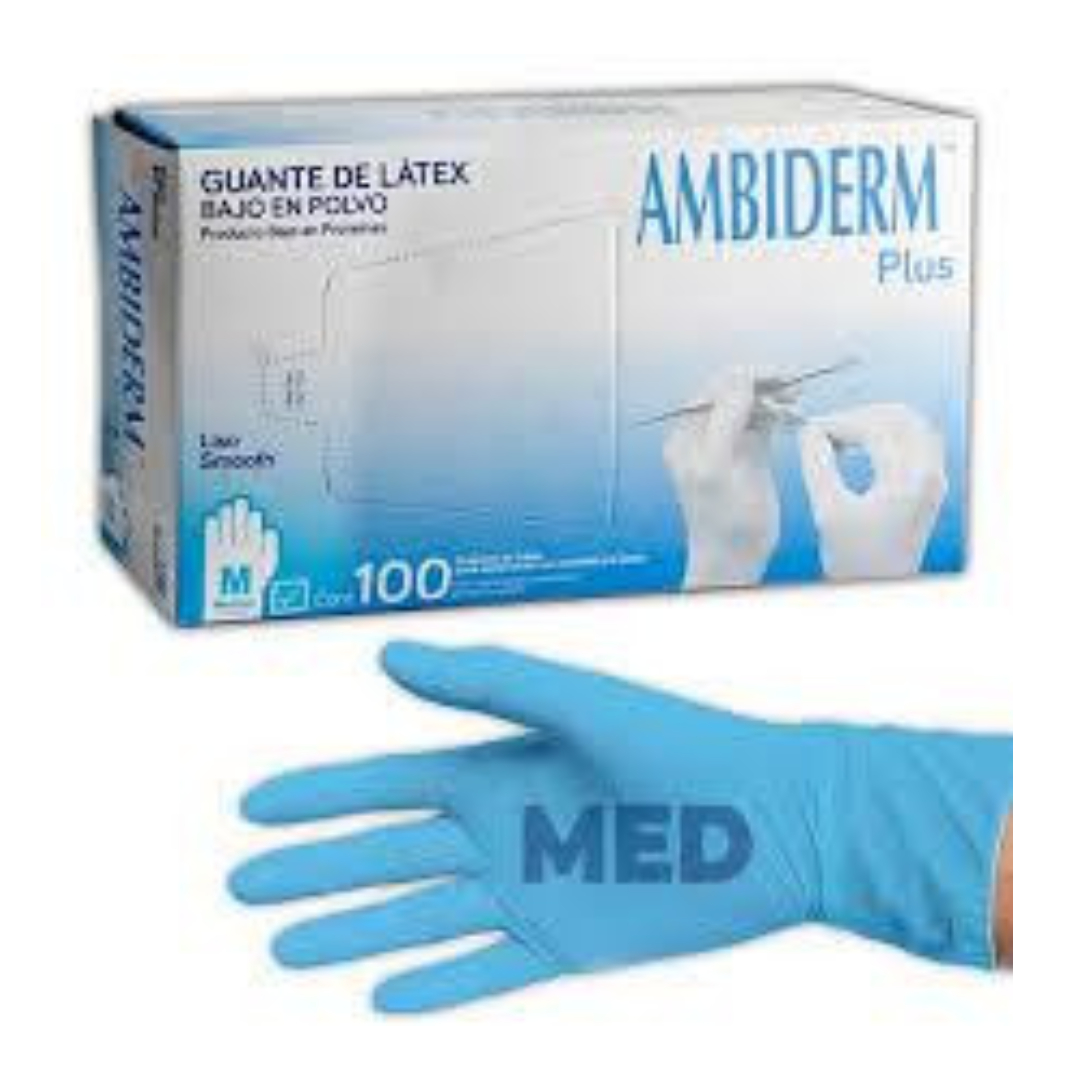 AMBIDERM Plus GUANTE LTX EXPLORACIÓN AZUL No Estéril MED. c/100 Pzs.
