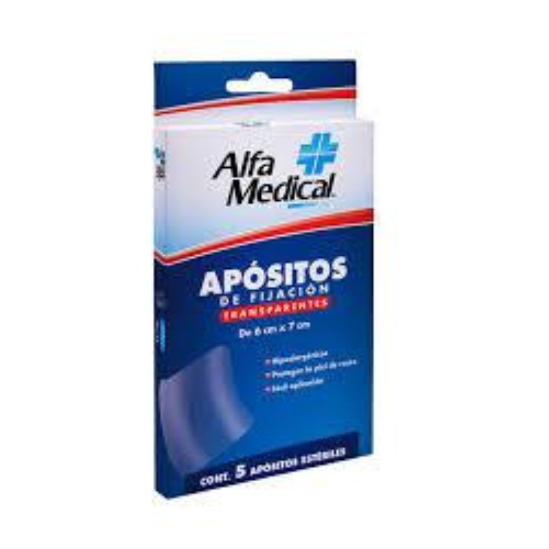 APOSITOS DE FIJACIÓN TRANSPARENTES (Alfa Medical)  6x7cm Cja. c/5 Pzs.