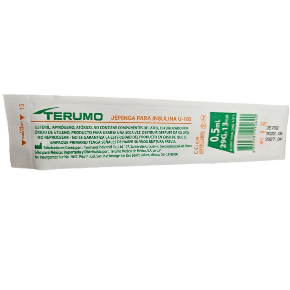 JERINGA  0.5mL. (Terumo) Insulina c/AGUJA INTEGRADA 29Gx13mm. c/1 Pza.