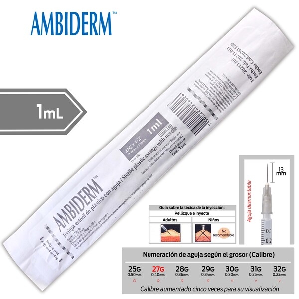 JERINGA  1mL. (Ambiderm) Tuberculina c/AGUJA DESMONTABLE 27Gx13mm. c/1 Pza.