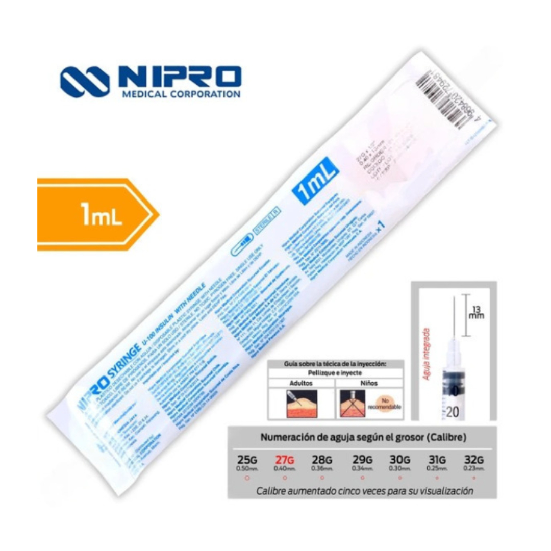 JERINGA  1mL. (Nipro) Insulina c/AGUJA INTEGRADA 27Gx13mm. c/1 Pza.