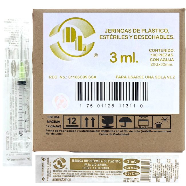 JERINGA  3 mL. (DL) c/AGUJA 20Gx32mm. c/1 Pza.