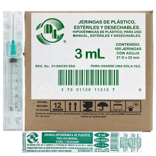 JERINGA  3 mL. (DL) c/AGUJA 21Gx32mm. c/1 Pza.