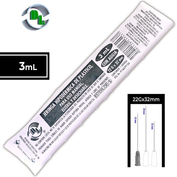 JERINGA  3 mL. (DL) c/AGUJA 22Gx32mm. c/1 Pza.