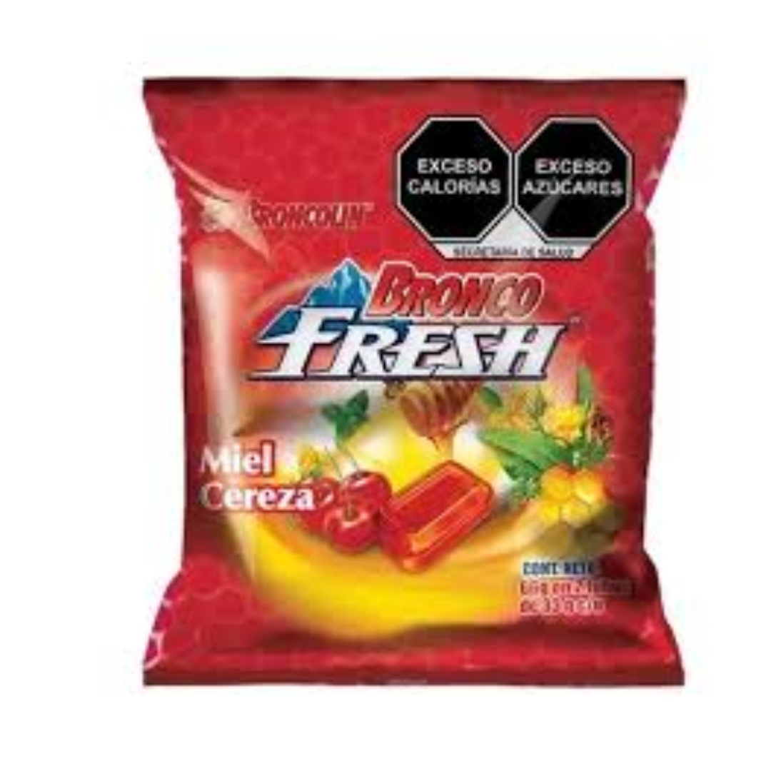 BRONCO FRESH CARAMELO Sab. Miel-Cereza BOLSA c/2x9 Pzs. 72 G.