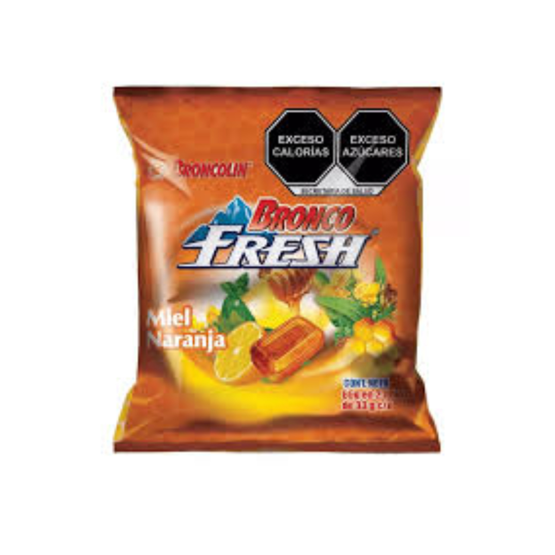 BRONCO FRESH CARAMELO Sab. Miel-Naranja BOLSA c/2x9 Pzs. 72 G.