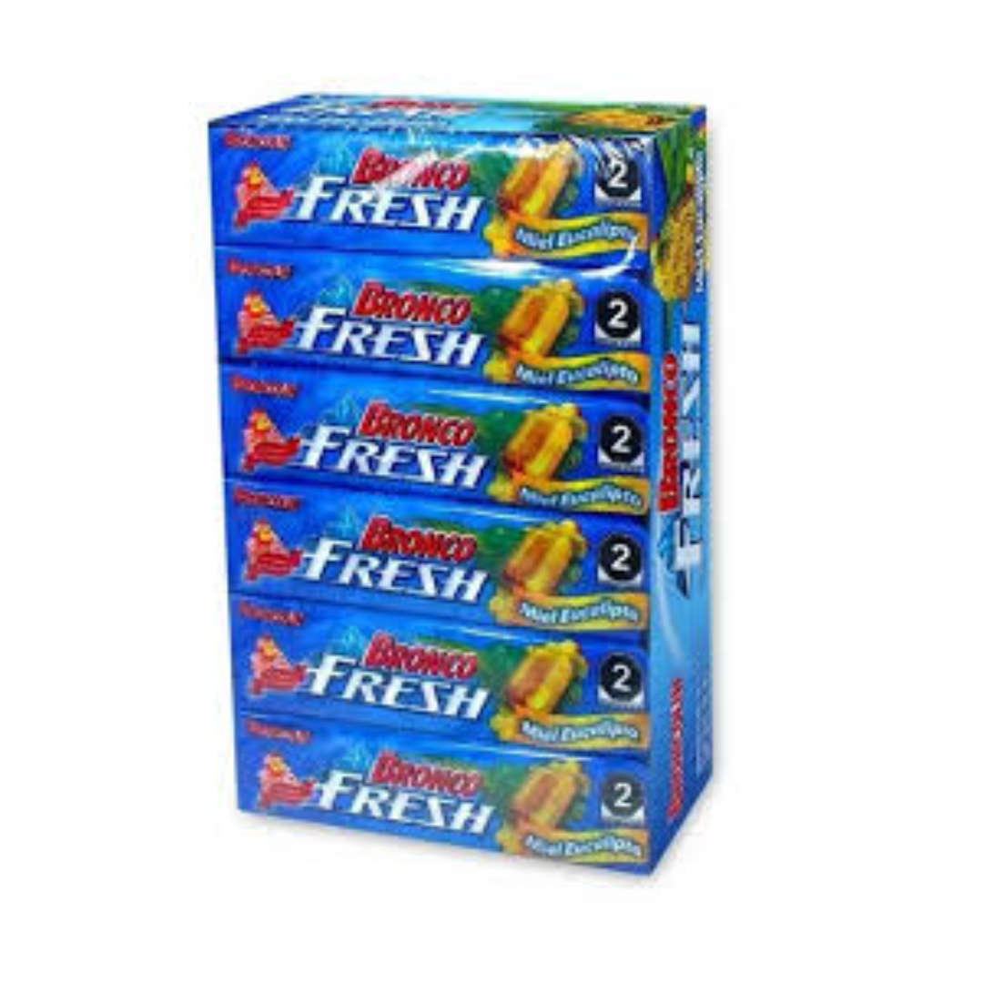 BRONCO FRESH CARAMELO Sab. Miel-Eucalipto EXHIB. 12x9 Pzs. 456 G.