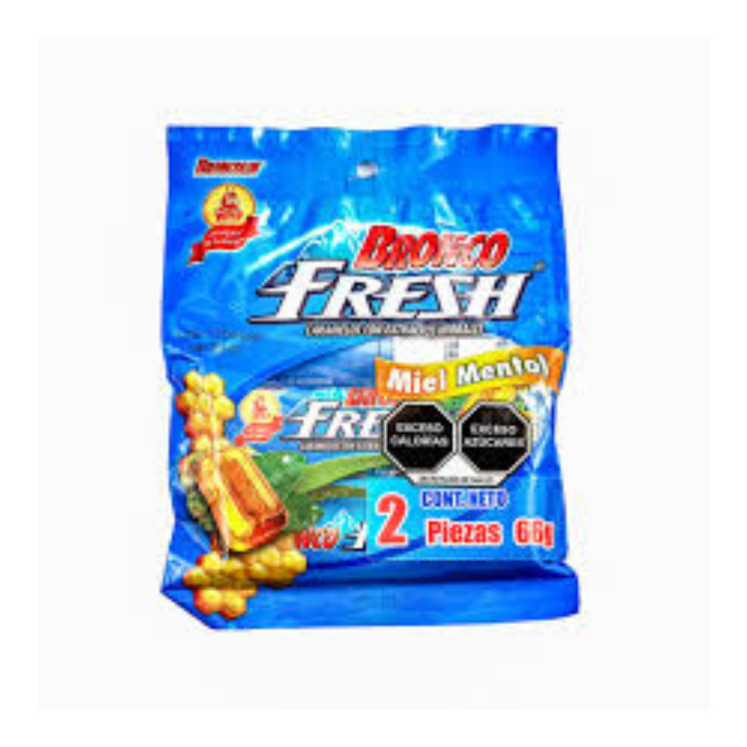 BRONCO FRESH CARAMELO Sab. Miel-Eucalipto BOLSA c/2x9 Pzs. 76 G.
