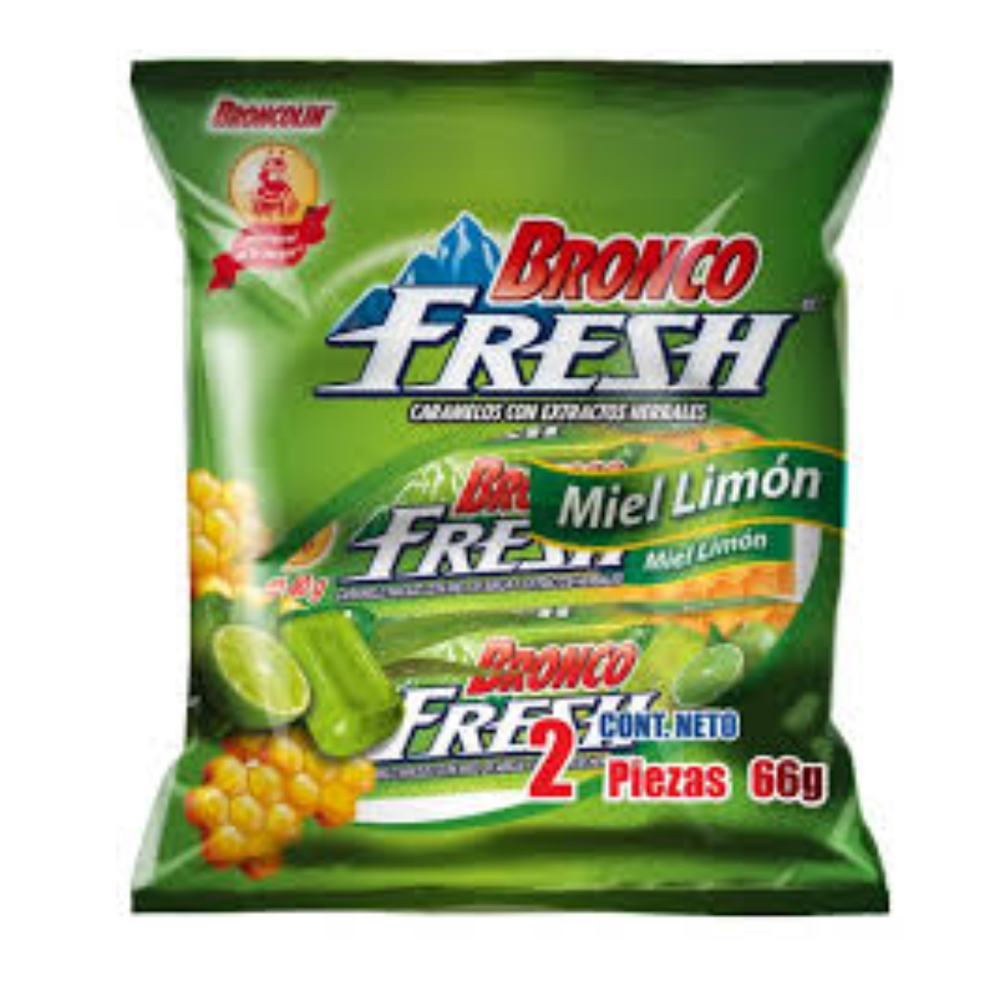 BRONCO FRESH CARAMELO Sab. Miel-Limón BOLSA c/2x9 Pzs. 76 G.