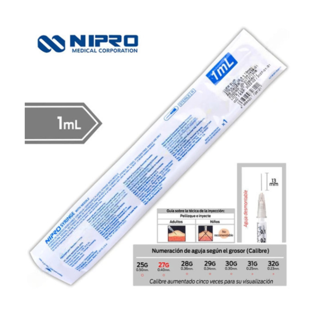 JERINGA  1mL. (Nipro) Tuberculina c/AGUJA DESMONTABLE 27Gx13mm. c/1 Pza.