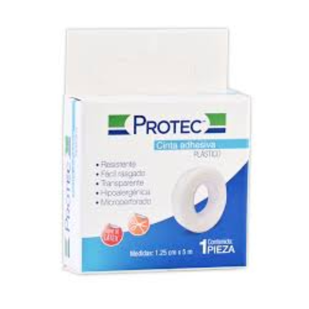 CINTA ADHESIVA PLÁSTICO (Protec) Rollo A: 1.25cm (1/2"); L: 5m. Caja c/1 Pza.