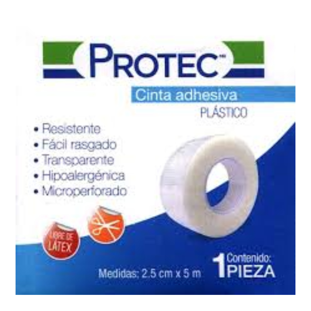 CINTA ADHESIVA PLÁSTICO (Protec) Rollo A: 2.5cm. (1"); L: 5m. Caja c/1 Pza.