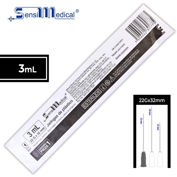 JERINGA  3 mL. (SensiMedical) c/AGUJA 22Gx32mm. c/1 Pza.