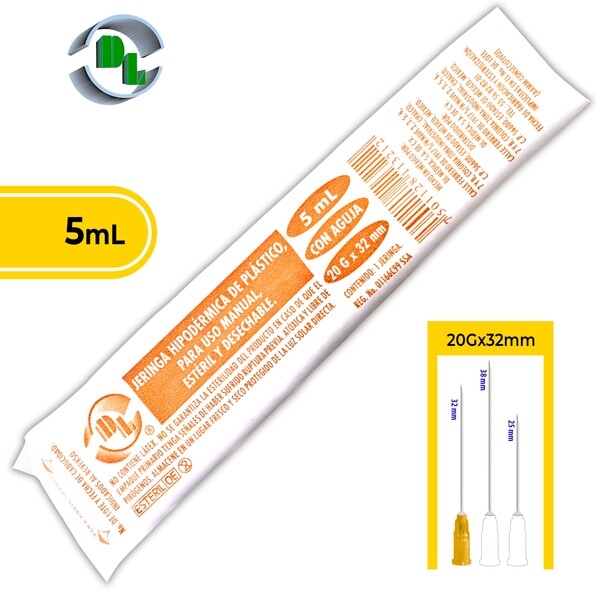 JERINGA  5 mL. (DL) c/AGUJA 20Gx32mm. c/1 Pza.
