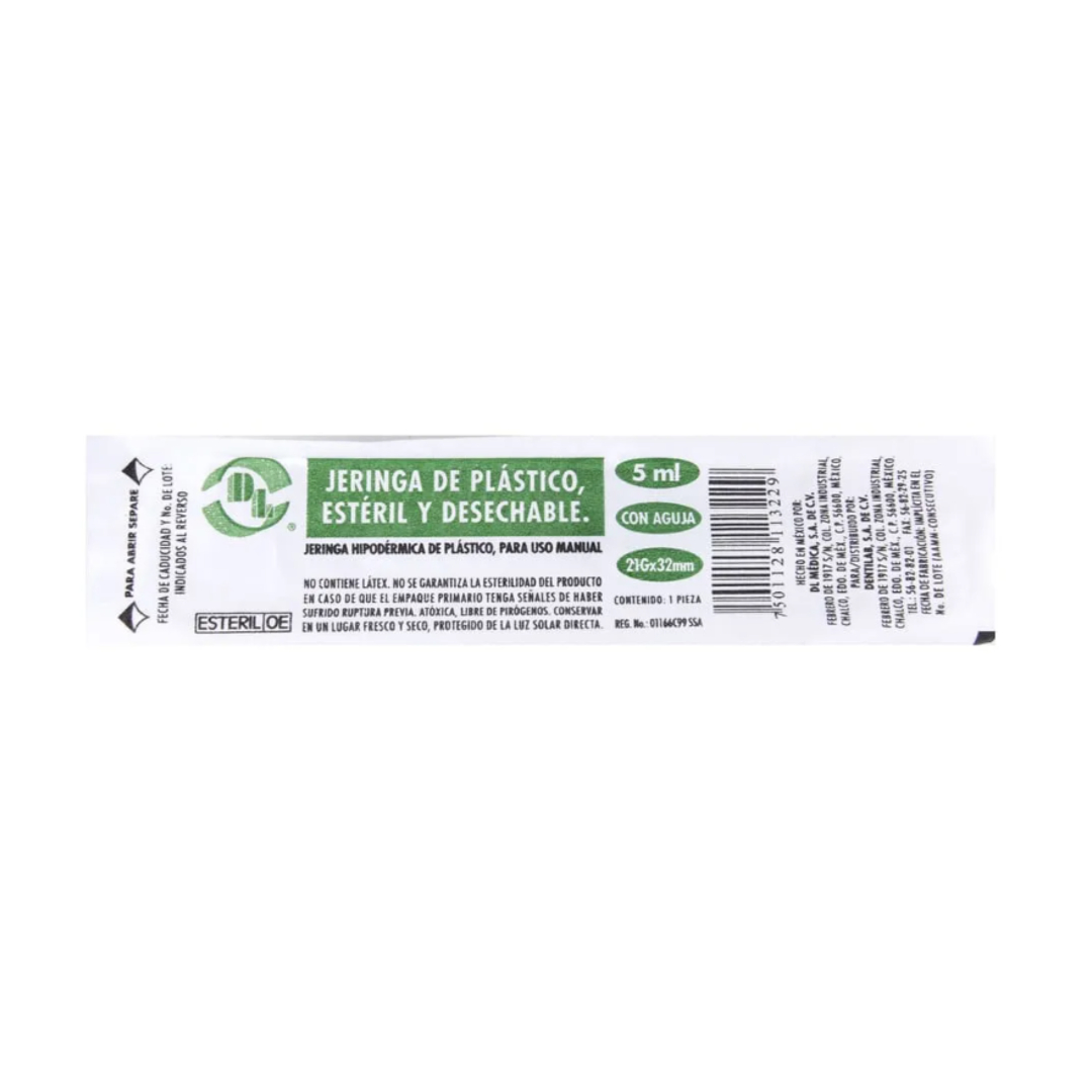 JERINGA  5 mL. (DL) c/AGUJA 21Gx32mm. c/1 Pza.