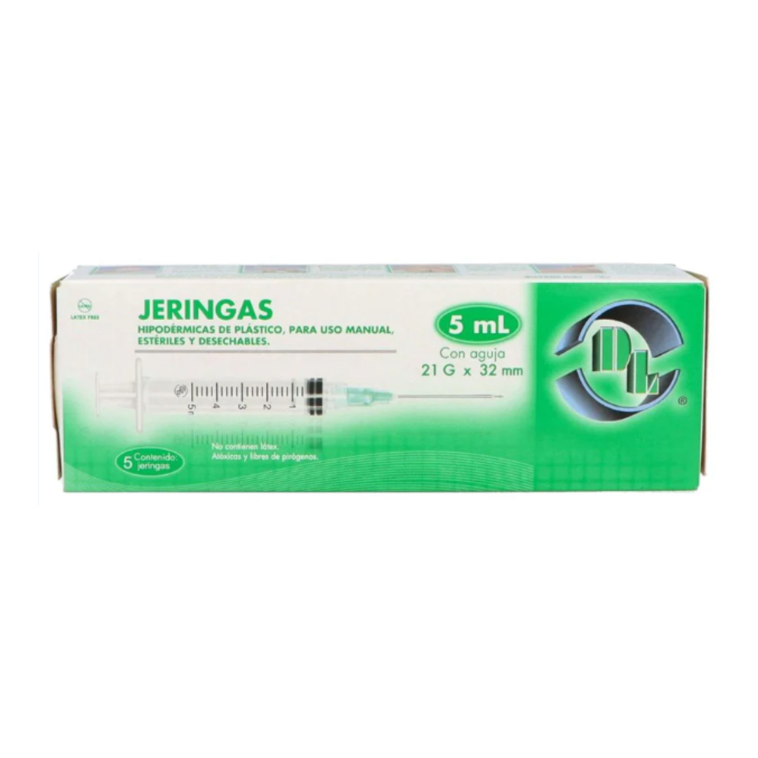 JERINGA  5 mL. (DL) c/AGUJA 21Gx32mm. c/5 Pzs.