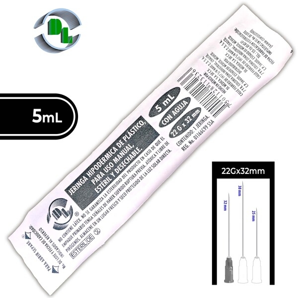JERINGA  5 mL. (DL) c/AGUJA 22Gx32mm. c/1 Pza.