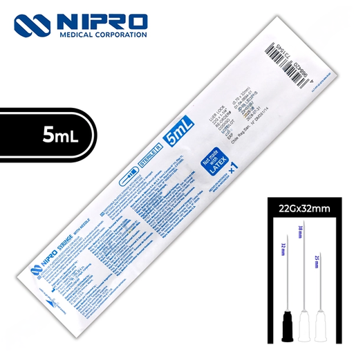 JERINGA  5 mL. (Nipro) c/AGUJA 22Gx32mm. c/1 Pza.