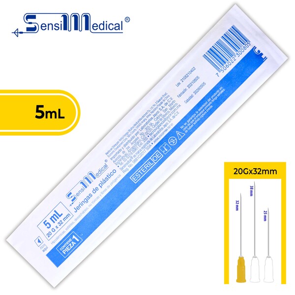 JERINGA  5 mL. (SensiMedical) c/AGUJA 20Gx32mm. c/1 Pza.