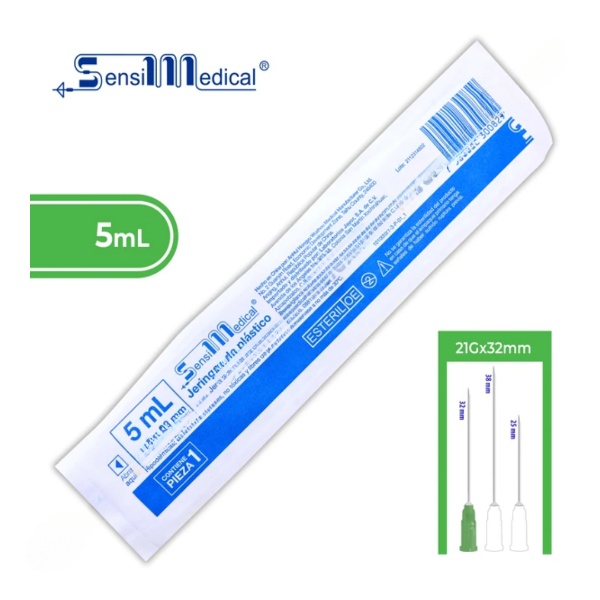 JERINGA  5 mL. (SensiMedical) c/AGUJA 21Gx32mm. c/1 Pza.