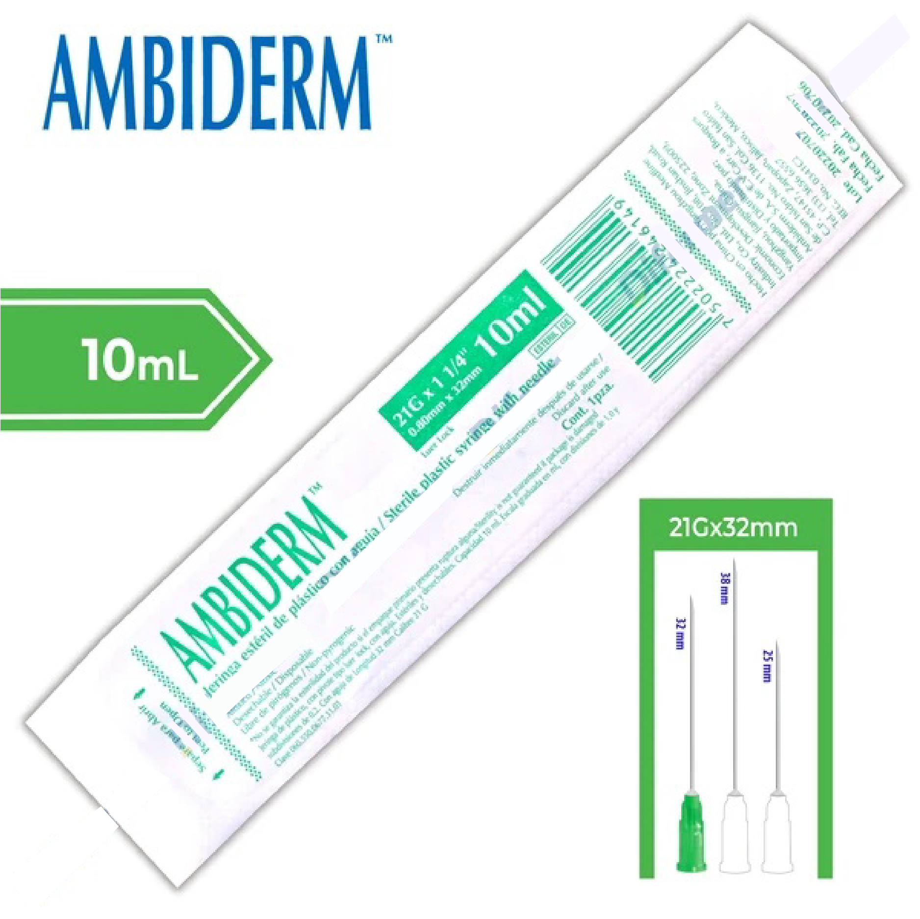 JERINGA 10 mL. (Ambiderm) c/AGUJA 21Gx32mm. c/1 Pza.