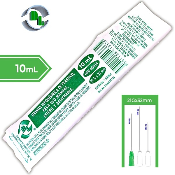 JERINGA 10 mL. (DL) c/AGUJA 21Gx32mm. c/1 Pza.