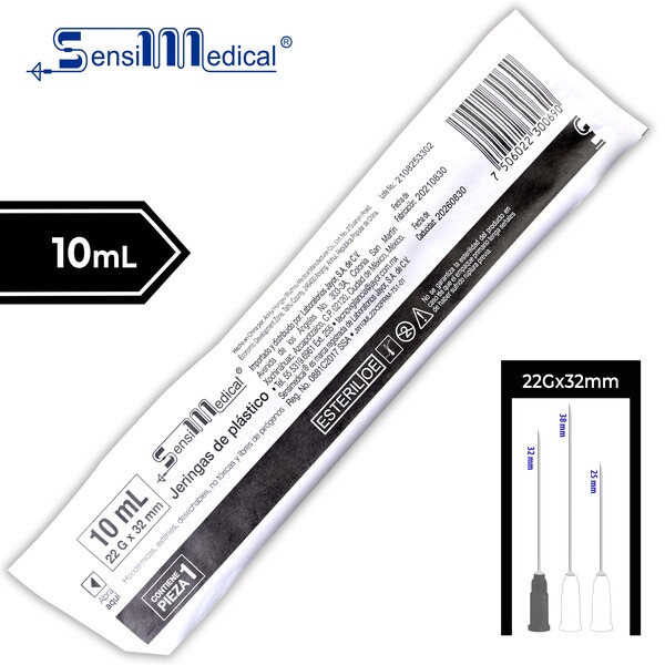JERINGA 10 mL. (SensiMedical) c/AGUJA 22Gx32mm. c/1 Pza.