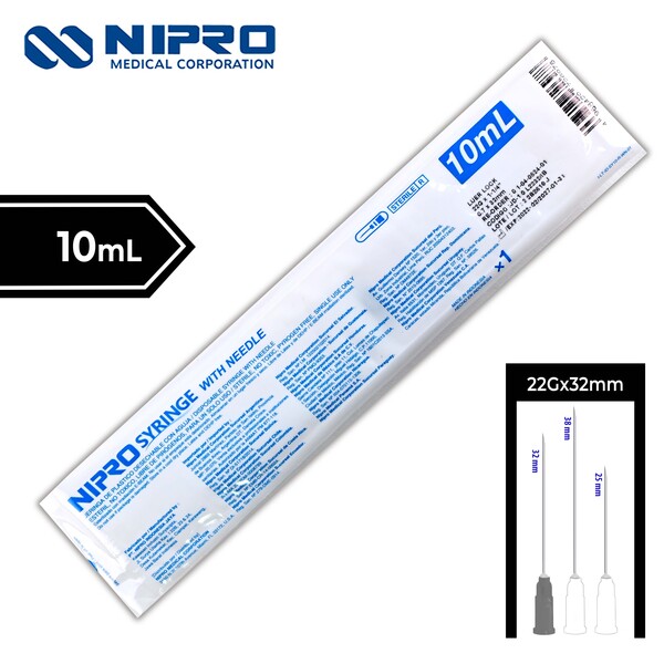 JERINGA 10 mL. (Nipro) c/AGUJA 22Gx32mm. c/1 Pza.