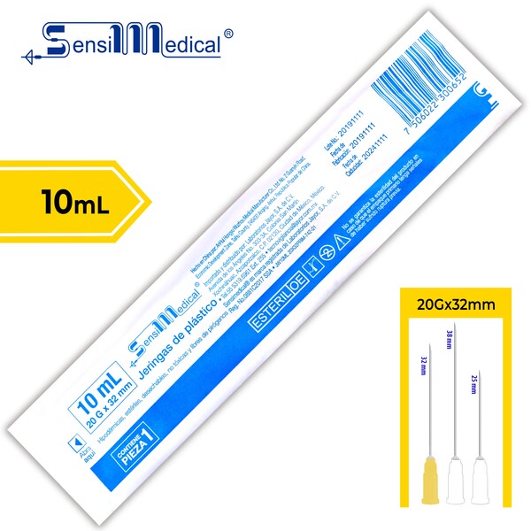 JERINGA 10 mL. (SensiMedical) c/AGUJA 20Gx32mm. c/1 Pza.