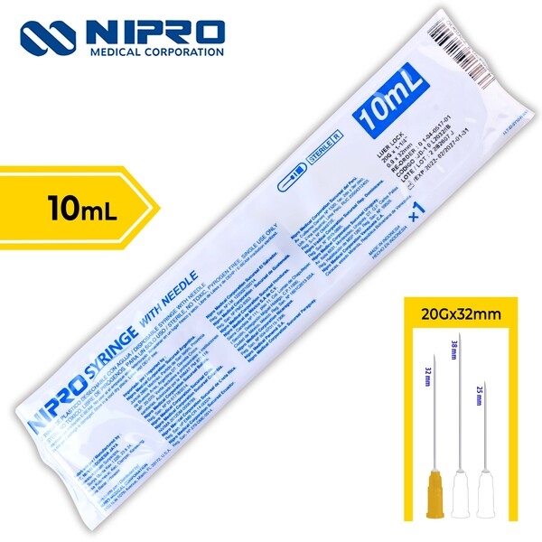 JERINGA 10 mL. (Nipro) c/AGUJA 20Gx32mm. c/1 Pza.