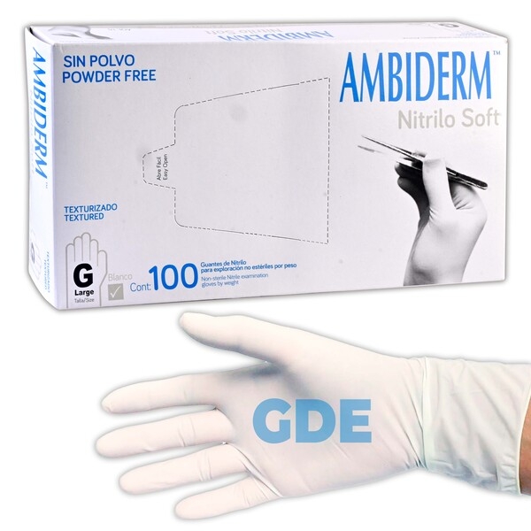 AMBIDERM NITRILO GUANTE EXPLN. BLANCO No Estéril "GDE" c/100 Pzs.